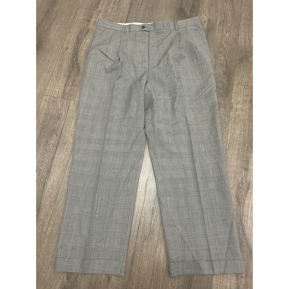 Zanella Bennett Dress Pants Mens 36x 29 Pleated Cuffed Houndstooth Wool Italy